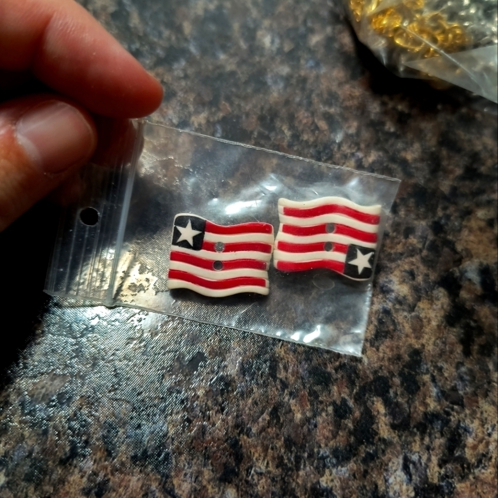 Patriotic Flag Cufflinks American red white blue button DIY vintage